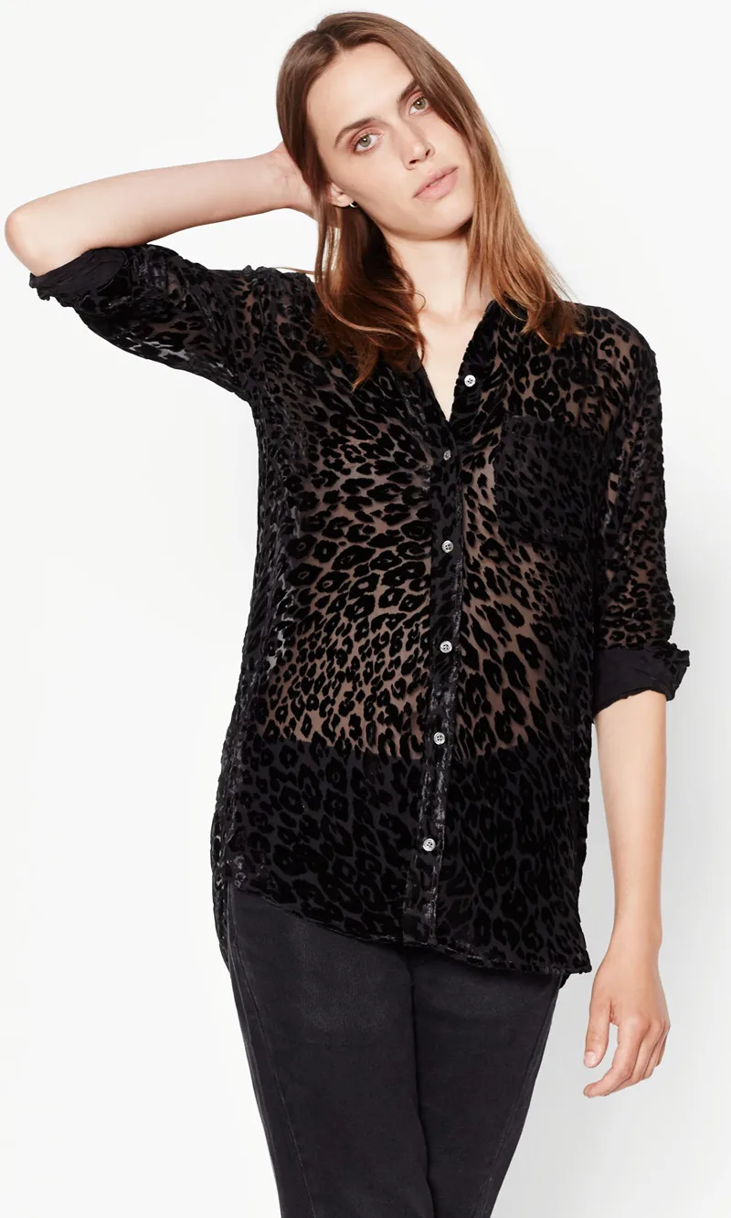 

EQ silk velvet leopard ladies long sleeve blouses women sexy lucency shirt spring autumn