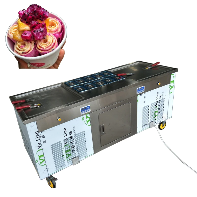 CE сертификация Двойные квадратные сковороды 3 компрессора рулон жареного мороженого сделать машину с контролем температуры (Бесплатная