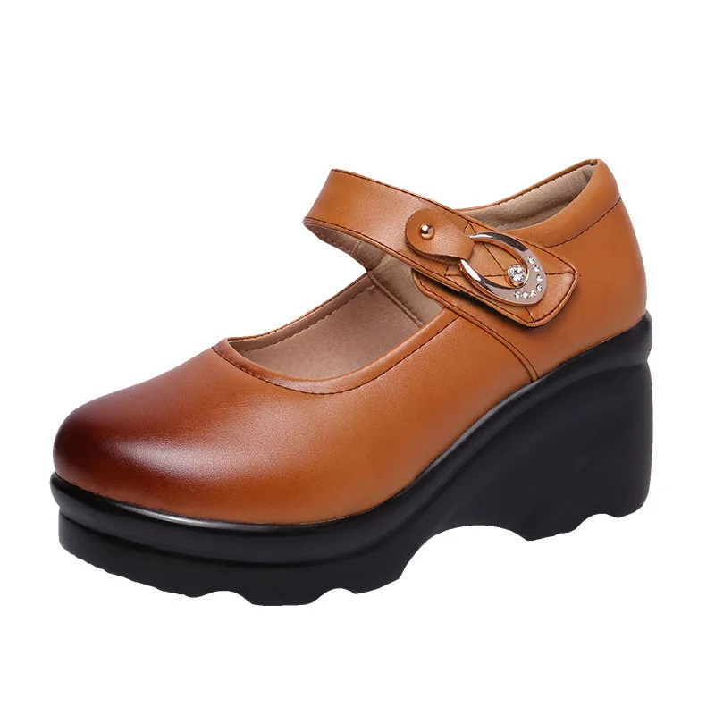 

New mid-heel wedge platform platform women's shoes round head soft bottom cake large size 40-43 yards women's shoes