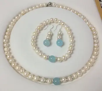

Natural White Pearl / stone earrings bracelets necklace Jewelry set