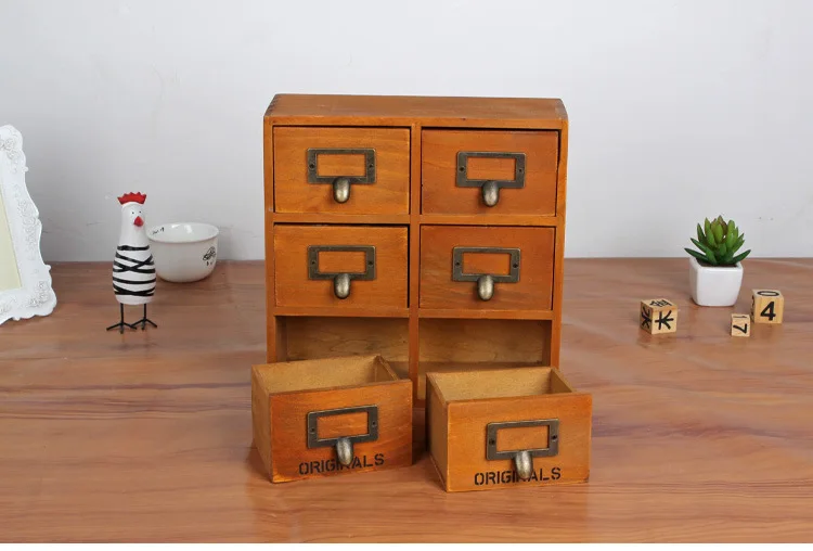 

1PC Zakka 6 drawer storage box groceries vintage wooden finishing cabinet desktop organizer JL 0948