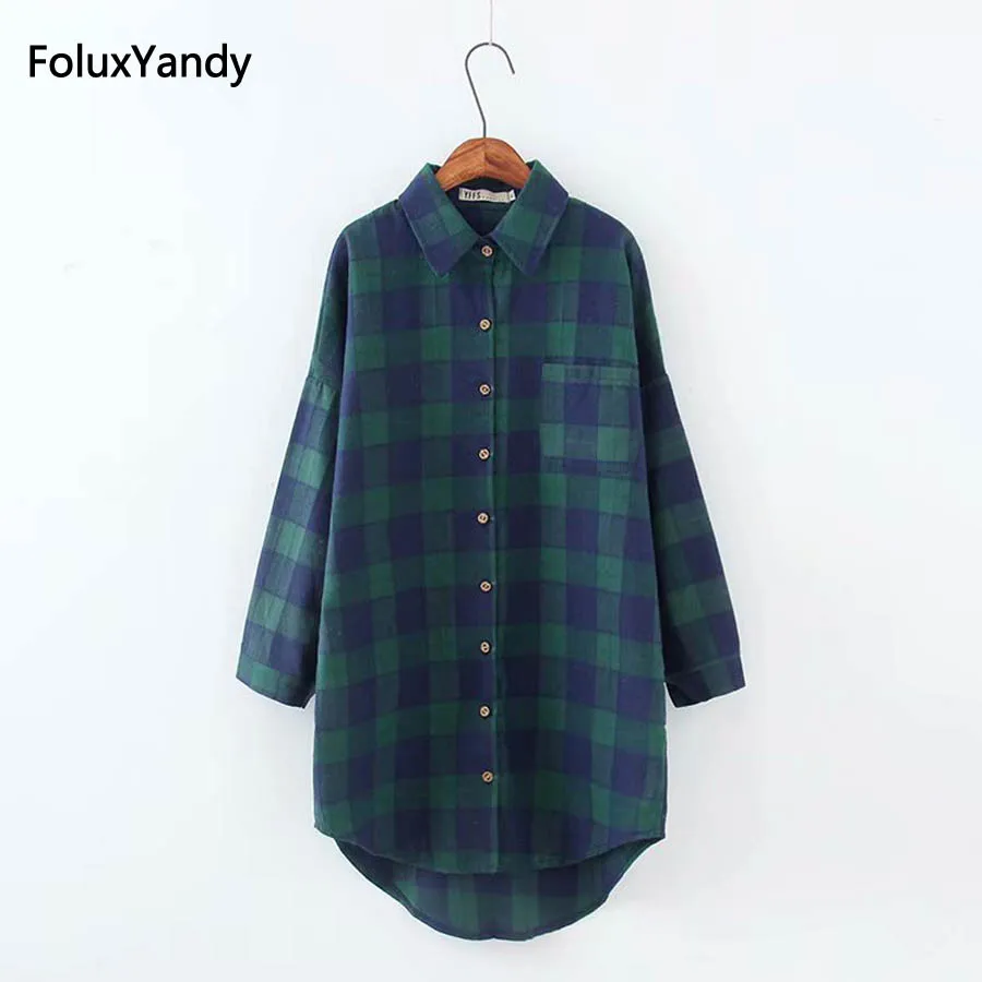 

Plaid Casual Shirts for Women New Autumn Style Women Loose Long Blouse Shirt KKFY2181
