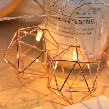 

40Led Retro Gold Geometric Polygon Lantern Battery Operation String Lights 5M LED Decor For Christmas Garland New Year gerlyanda
