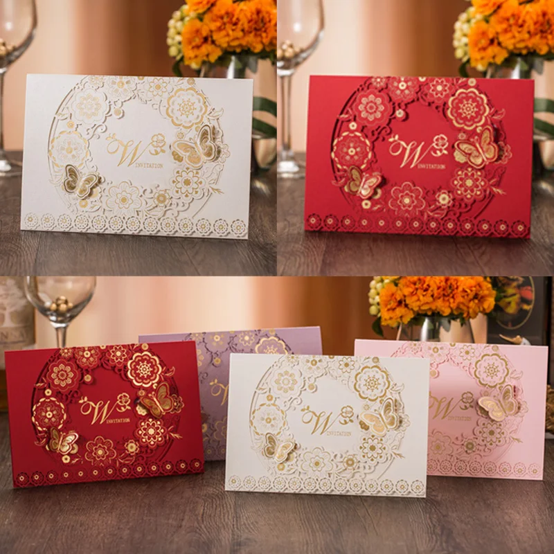 

50Pcs Marriage Wedding Invitation Cards Greeting Card 3D Card Laser Cut Flower Invite Friends Postcard Event & Party Supplies