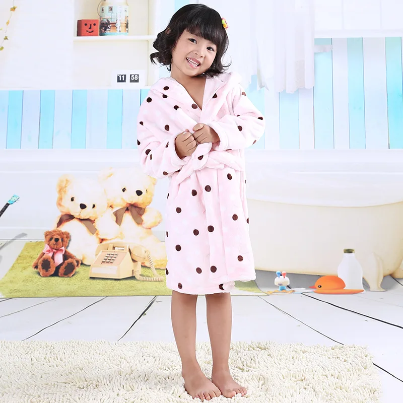 2017 Children's Bathrobes for Kids Girls Bathrobe Flannel Fleece Baby