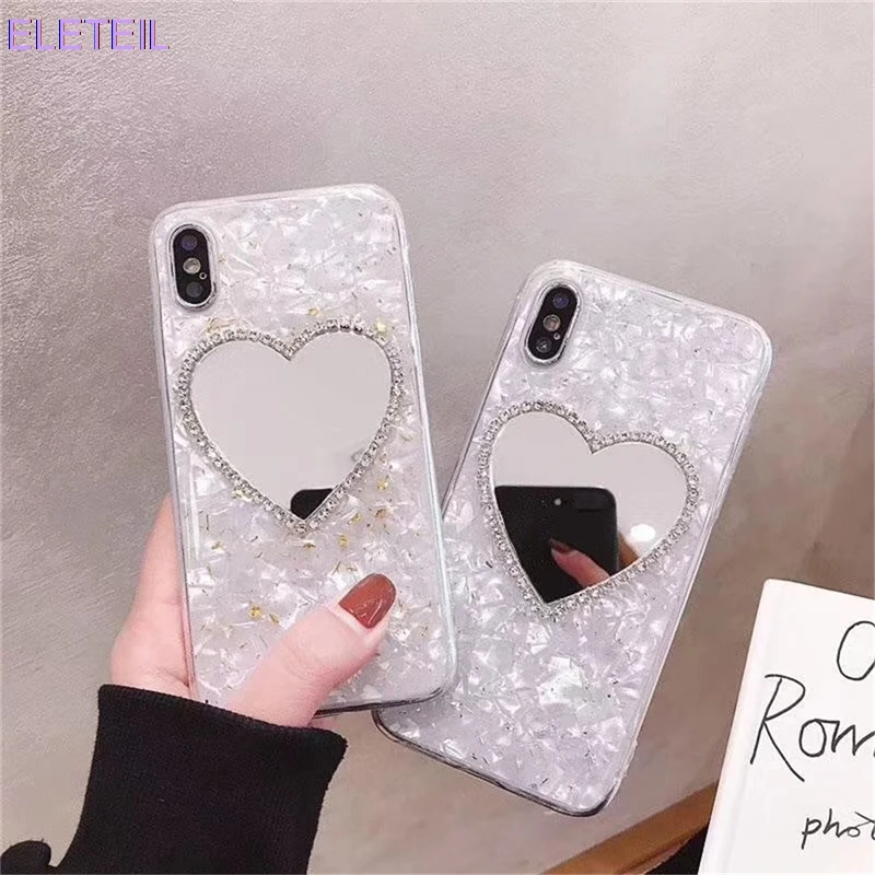Eleteil Оловянная фольга со стразами чехол для iPhone X XR XS Max любовь зеркало заднего