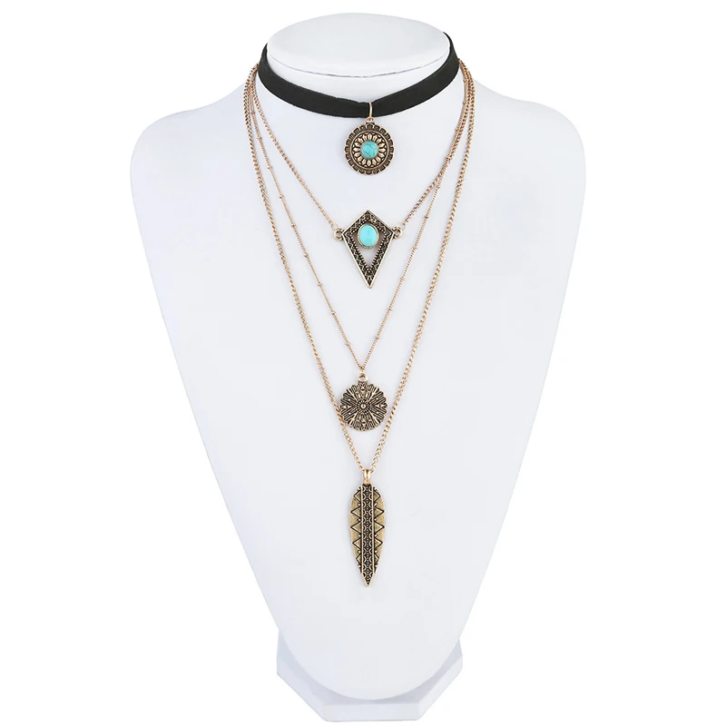 Модное богемное длинное ожерелье на цепочке женское колье винтажные подвески в