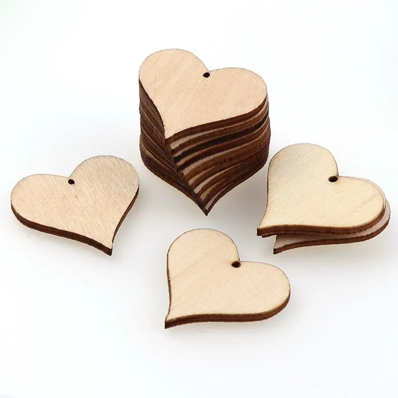 10/20PC Natural Wood Heart Slices Unfinished Predrilled Wooden Blank Heart  Slices with Natural Twine for Christmas Wedding Decor