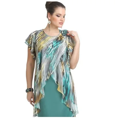 L-5XL размера плюс осень нового размера плюс шифоновое асимметричное платье для женщин винтажное платье-карандаш с цветочным принтом