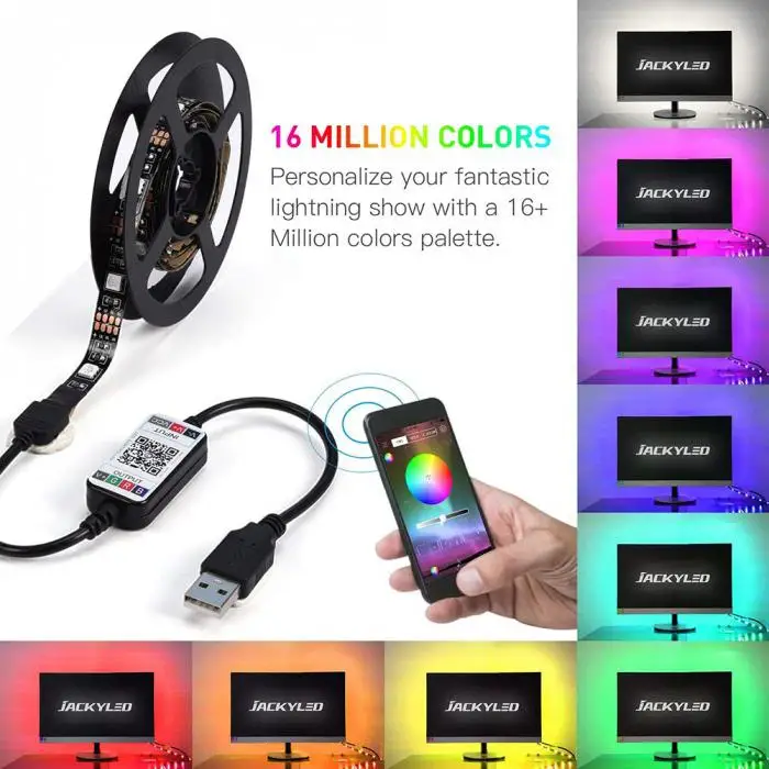 ТВ ПОДСВЕТКА светлая светодиодная полоса RGB фон Bluetooth управление Гибкая клейкая лента JA55