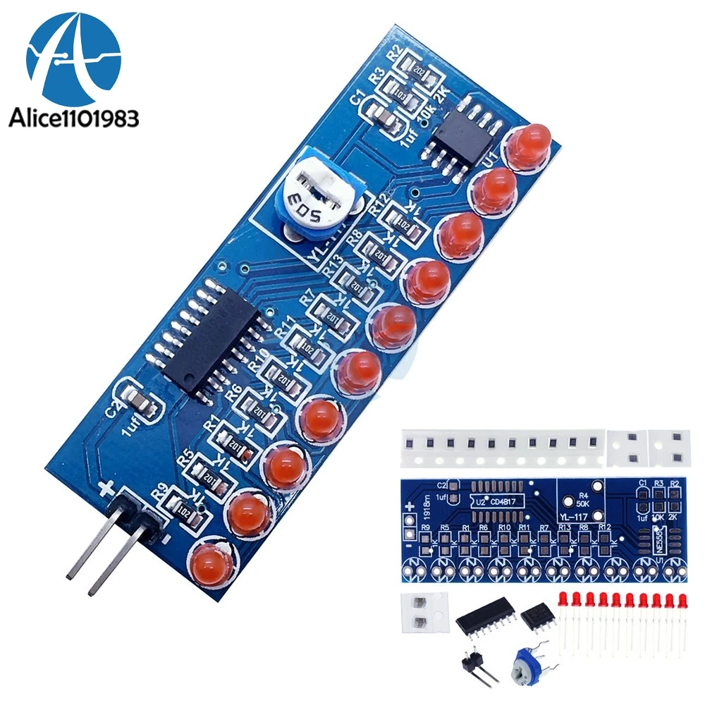 

NE555 CD4017 Running LED Flow Light Electronic Production Suite Board DIY Kit Module Capacitor Control Oscillator Clock Siganal