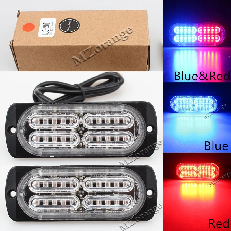 

2PCS Ultra-thin 12V-24V 20 LED Waterproof High Power Car Truck Emergency Side Strobe Warning Flashing Light White Red Amber