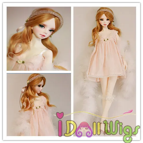 

Wig only! Korea High temperature fiber medium golden loose wavy finished fashion hair wig for 1/3 1/4 1/6 bjd dolls on sale