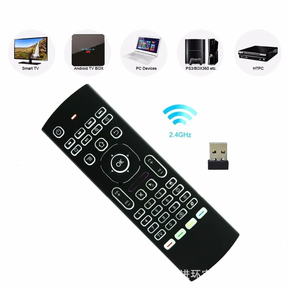 

USB2.4G Airmouse Backlit Fly Air Mouse Wireless Mini Gaming Keyboard with for Android TV Box X92 PS3 HTPC