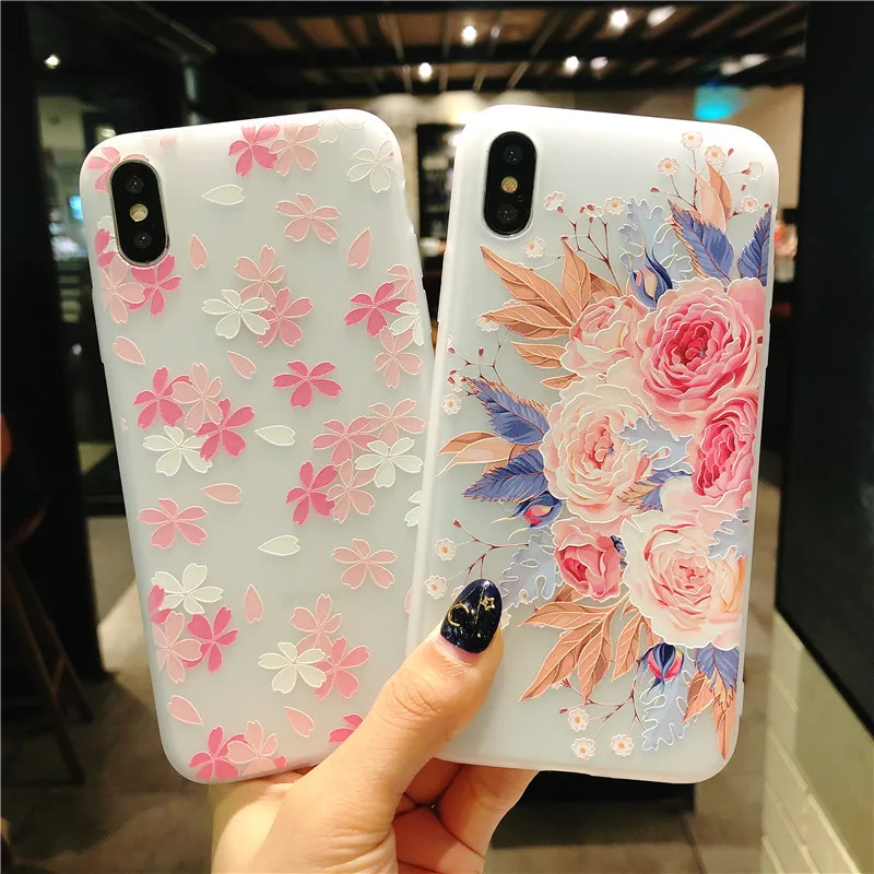 

Floral Silicon Case on for Fundas iPhone X XR XS Max Slim Soft TPU Back Cover for iPhone 8 7 6 6S Plus 5 5S 3D Flower Phone Case