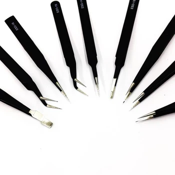 

9pcs/set High Quality ESD Stainless Steel Tweezers With Tool Kit Anti-static Maintenance Tools for Mobile Phone Repair