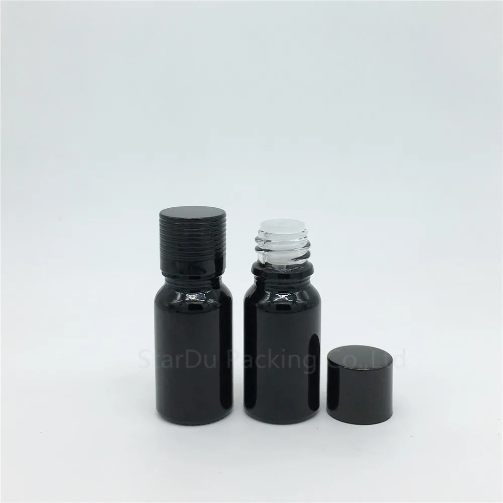 Бесплатная доставка Черное стекло шт. 10 контейнер для сыворотки бутылка 500 10cc флакон эфирные масла с черным винтом кепки флаконы для духов