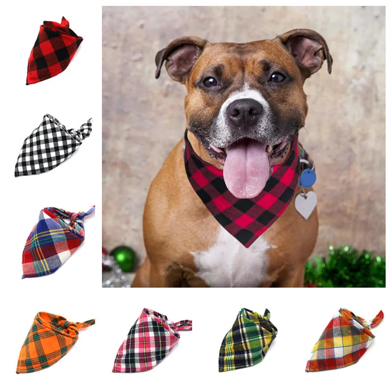 

Classic Plaid Dog Cat Bandana Bibs Pet Accessories Soft Cotton Puppy Kitten Triangular Scarf Kerchief for Pitbull French Bulldog