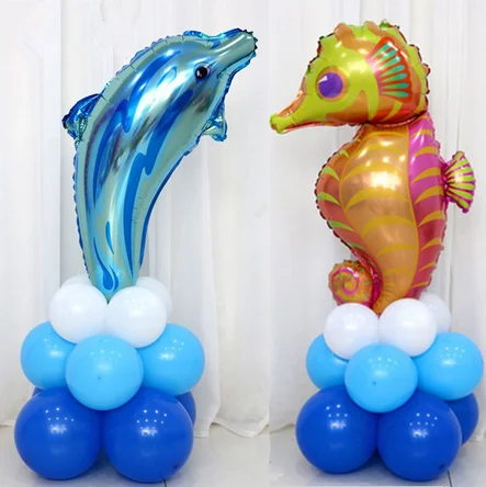 Us 2 76 21 Off 16pcs Lot Fish Dolphin Hippocampus Foil Latex Balloons Uprights Stand Helium Inflatable Balls Ocean Animal Theme Party Decor In