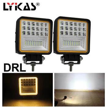 

LYKAS 48W Square LED Work Lights Flood Beam with Amber DRL Offroad ATV Truck Tractor Motorcycle Driving Fog Lights