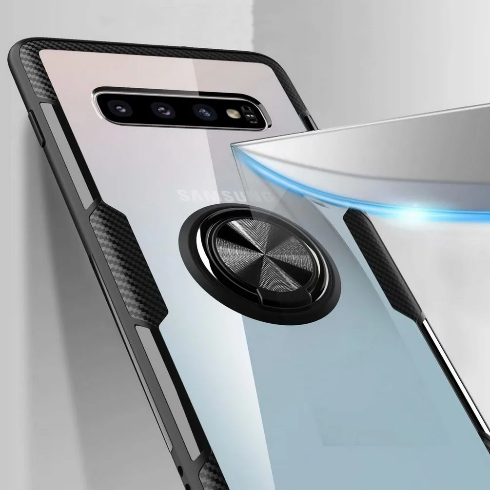 

Transparent Case For Samsung Galaxy S10 case Magnetic Suction Bracket Finger Ring Soft TPU Cover for Samsung S10 Plus S10+ S10E