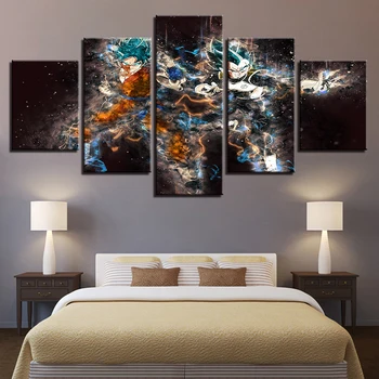 

HD Printed Canvas Poster Frame Home Decor Living Room Wall Art 5 Pieces Animation Dragonball Characters Painting Modular Picture