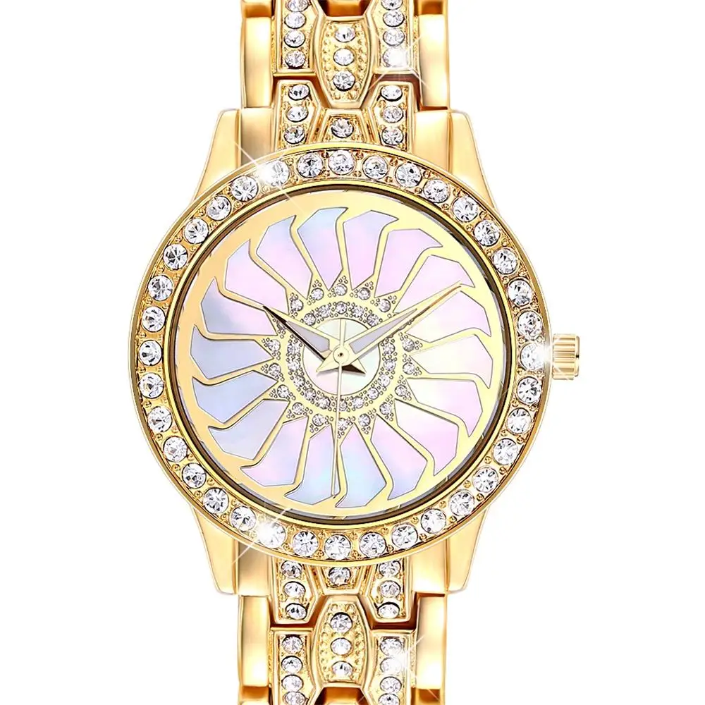 

New Arrivals Ladies Wrist Watch Quartz Crystals Dial Metal Band Alloy Case Fashion Rhodium Gold Color