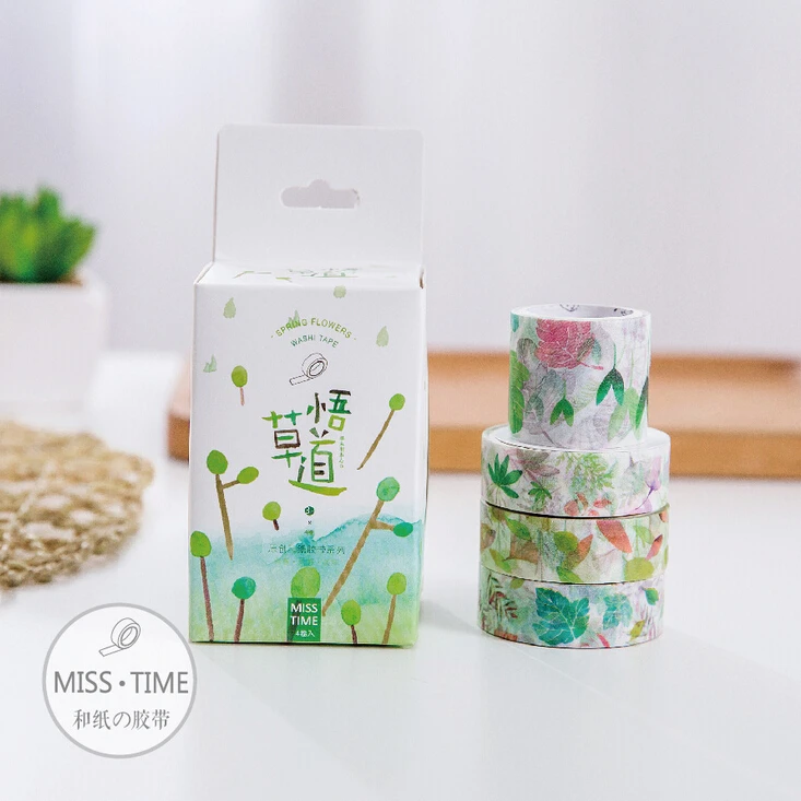 

JC106 4 pcs/set Creative Vibrant Plants Decorative Washi Tape DIY Scrapbooking Masking Tape School Office Supply