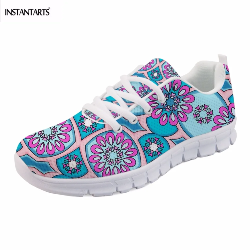 

INSTANTARTS Fashion Brand Woman's Summer Flat Shoes Indian Mandala Floral Print Girl Lace Up Sneaker Casual Lightweight Footwear