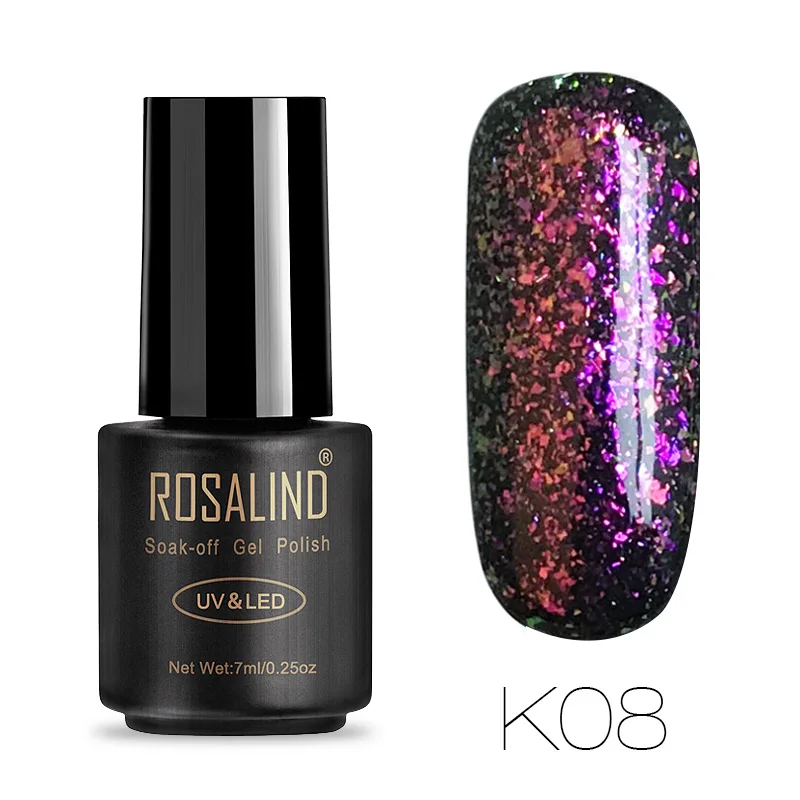 Розалинд гель 1 s 7 мл Блестящий Galaxy ногтей Гель-лак красочные блеск гель полуперманентный лак Nail Art замочить от УФ-грунтовка для ногтей - Цвет: RAK08