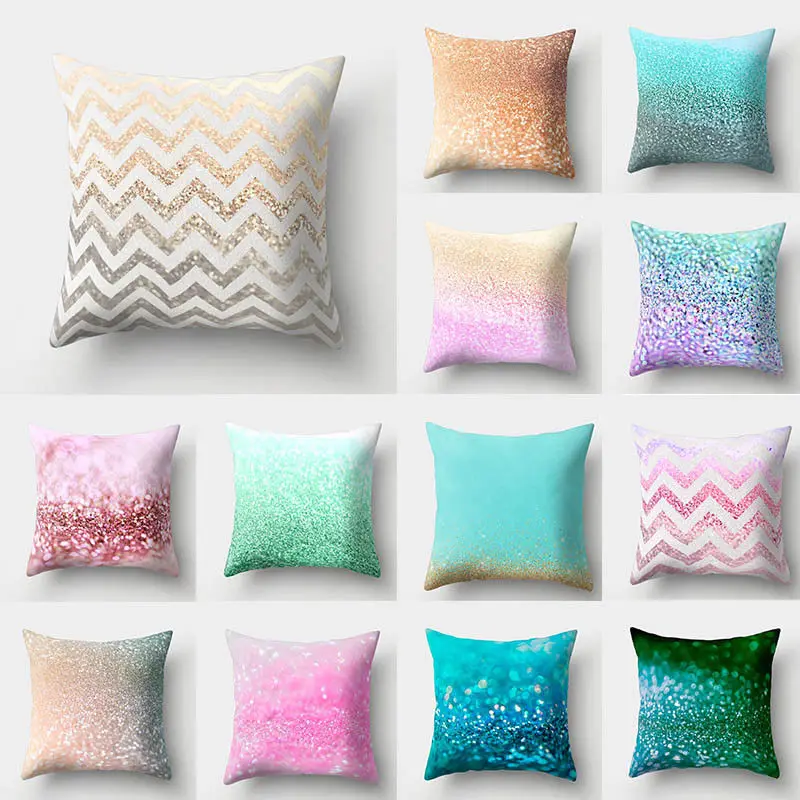 

Shining Printed Peach Skin Colorful Glitter Polyester Throw Pillow Cases Cushion Cover