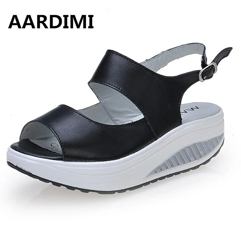 

New 2017 spirng/summer solid genuine leather women sandals fashion wedge air height increasing shoes gladiator sandals women