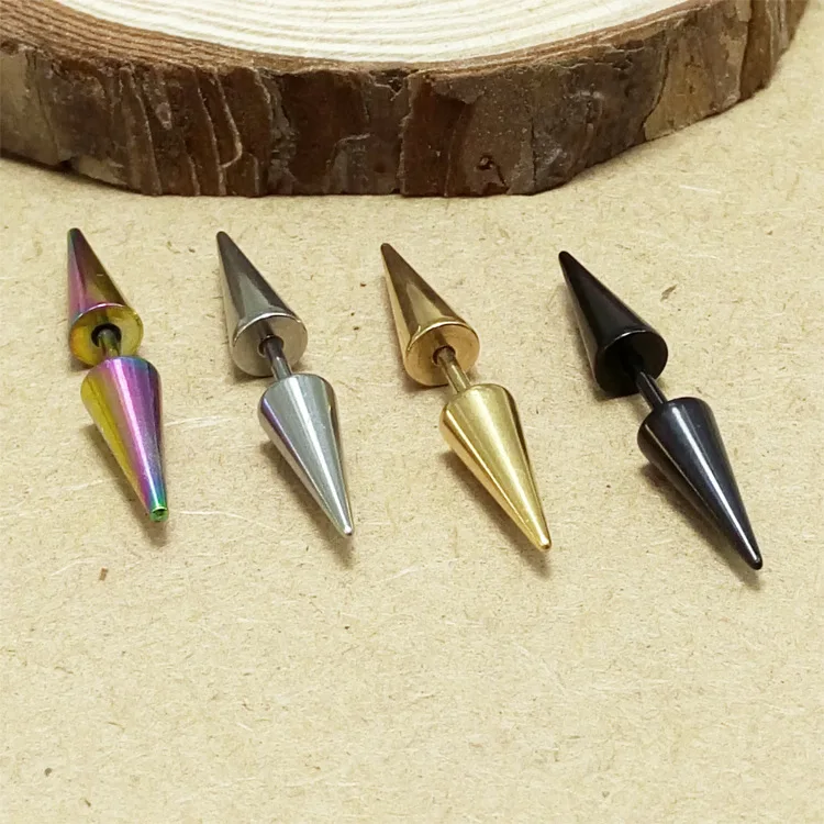 Hot Sale Women Men Double Spike Earrings Silver Gold Black Stainless