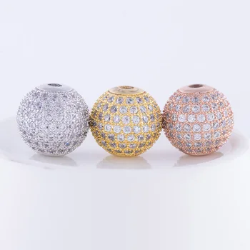 

2018 New Arrival DIY Jewelry Findings Round Bead Micro Pave CZ Rhodium/Gold/Rose Gold Color 13mm Ball Beads 5pcs/Lot Wholesale