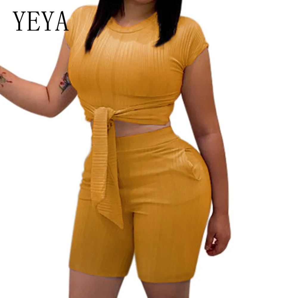 

YEYA XXXL 2 Piece Set Casual Fitness Summer Clothes for Women Crop Top and Biker Shorts Sweat Suit Sexy Two Piece Matching Sets
