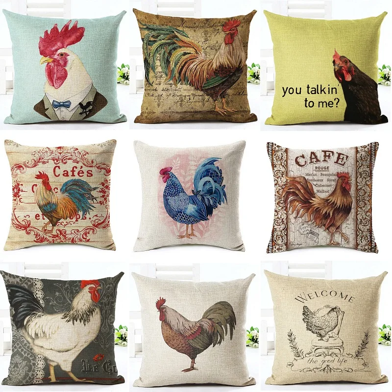 

Mr Cock Hen Cushion Cover Country Kitchen Pillow Cases 10 Styles Beige Pillow Cover Thin Linen Cotton Bedroom Sofa Decor