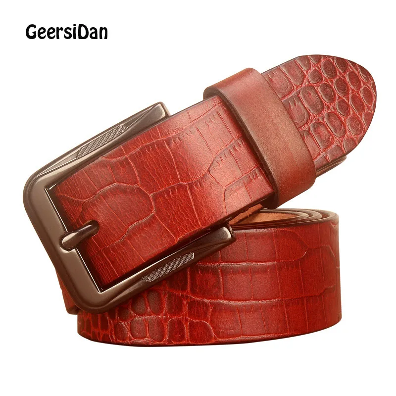 

GEERSIDAN Personality high quality genuine leather pin buckle belts for men Vintage leisure Cwskin belt Brand Fashion male strap