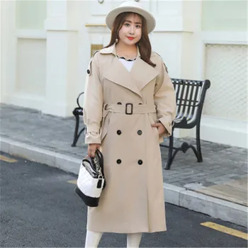 

trench coat for women Casual Windbreakers Khaki Solid Sashes Double Breasted Cotton Polyester Office Lady Thin Long Coats