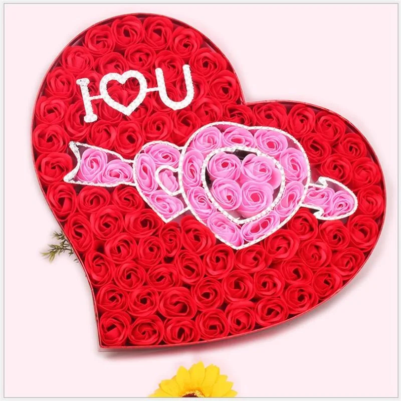 

Rose Soap Flower Bouquet Scented Soap Flower Head 100PCS +Plush Animal toys Teddy bear in Box for Birthday Valentine's day gifts