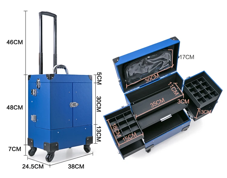 Кабина визажиста набор инструментов, прокатки косметический чехол, колеса тележки гвозди макияж багажные сумки, женский косметический чемодан коробка