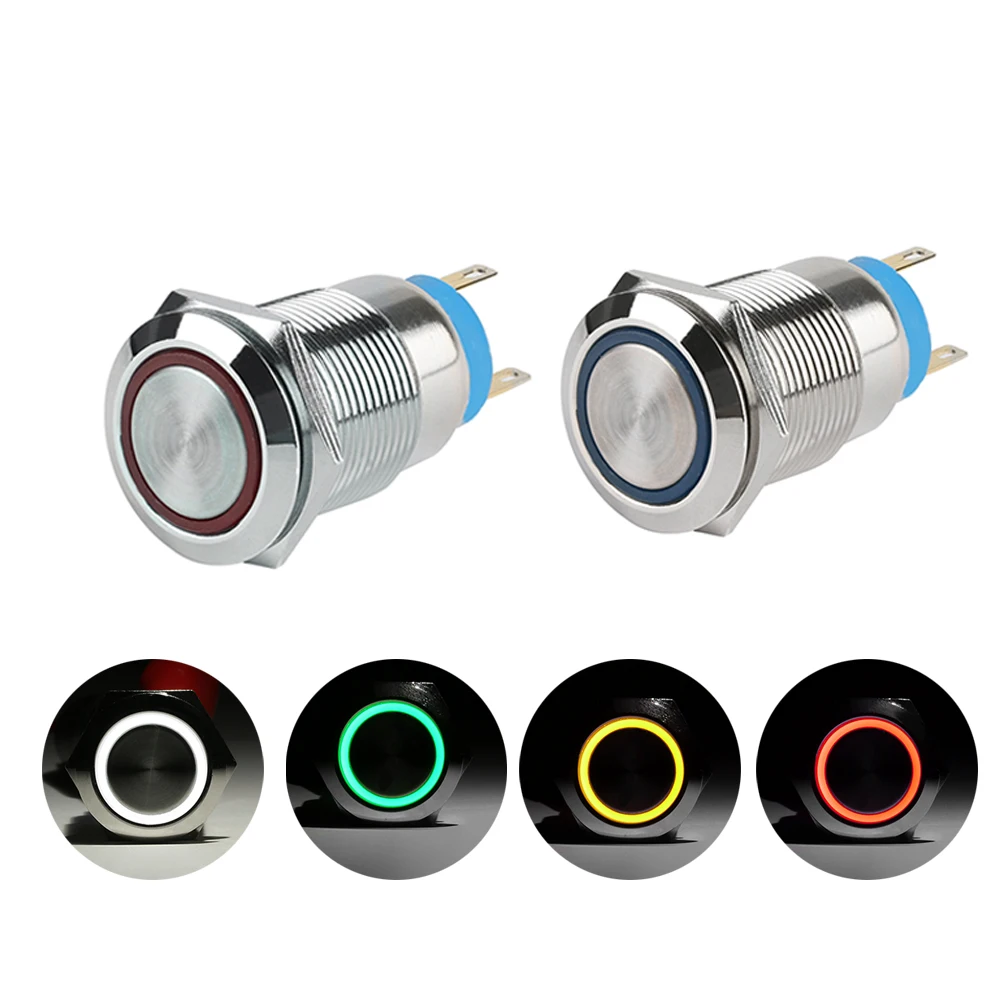 

1PC Useful 5 Colors 19mm 12V Car Aluminum LED Power Push Button Metal ON/OFF Switch Latch Self-Locking