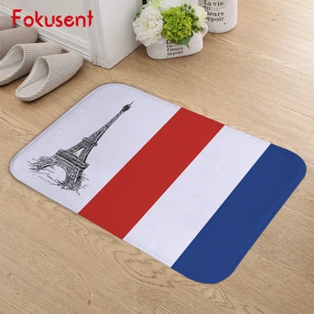 

FOKUSENT Printed French Flag and Paris Tower Soft Flannel Door Mat Factory Custom Made Indoor Throw Rug 40x60cm