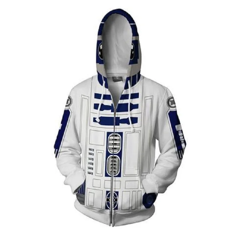 Новинка, мужские толстовки с капюшоном Fallout R2-D2 на молнии, худи с 3D принтом, повседневные спортивные толстовки с капюшоном, повседневные толстовки на молнии с капюшоном в стиле хип-хоп