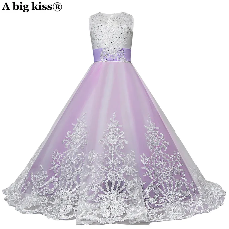 

Children's Wedding Dress Purple Long Tail Flower Dress Boy Handmade Lace Embroidered Princess Dress Girls Christmas Dress