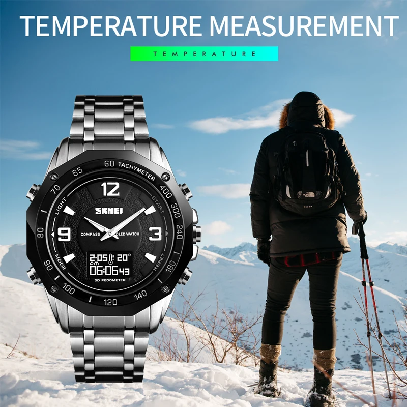 Comprar Reloj de lujo termómetro para hombre, brújula, reloj Digital, podómetro de calorías, deporte, reloj de pulsera para hombre, moda militar, relojes SKMEI para hombre