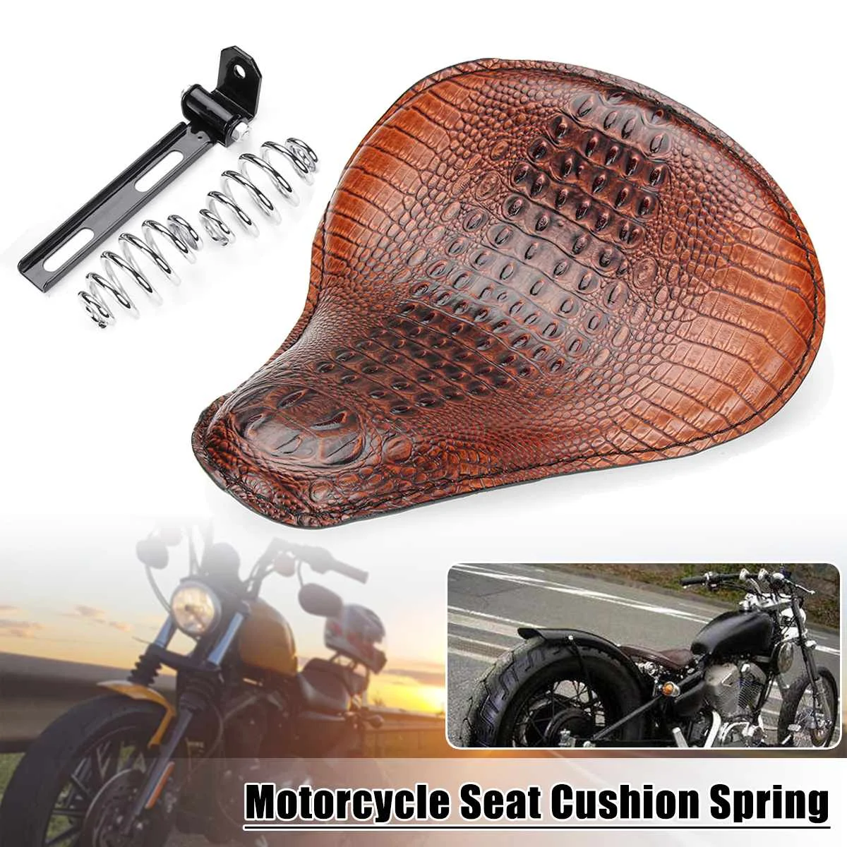 

Universal Motorcycle Crocodile Leather Style Saddle Solo Seat Cushion Spring for Harley/Honda/Yamaha/Kawasaki