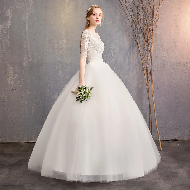 Vestido de Casamento Vestidos de Casamento Feito sob Encomenda Vestido de Noiva Novo Barato Metade Boné Manga Princesa Ilusão Pode f 2021 6 High Quality Casamentos e Eventos