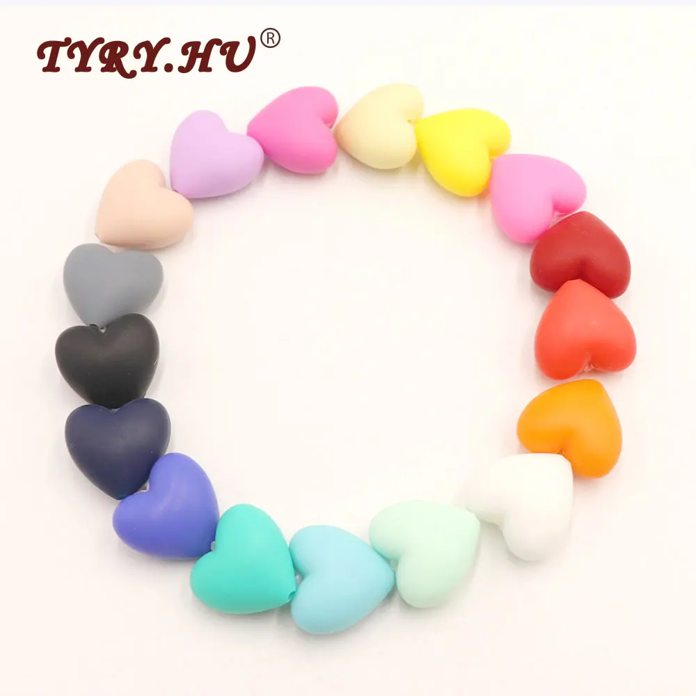 

TYRY.HU 50pcs Big Size Loose Silicone Heart Beads Baby Teether For DIY Jewelry Making Necklace BPA Safe Kids Teething Chew Toys