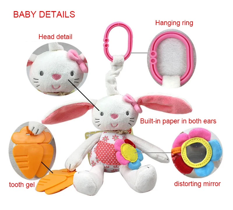 Многофункциональные детские игрушки мягкий плюшевый кролик кукла погремушку кольцо колокола кроватки висит животного игрушка-прорезыватель 0-12 месяцев