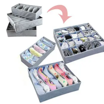 

3pcs Bamboo Charcoal Folding Drawer Underwear Socks Organizer Divider Box Hot New Gray Storage Box Set Underwear Socks Organizer